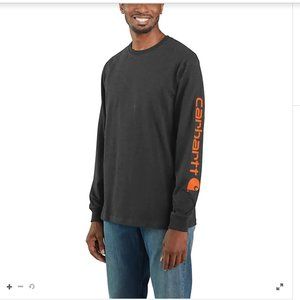Carhartt Loose Fit Heavyweight Long-Sleeve Logo Sleeve, Gray/Orange, Mens Large